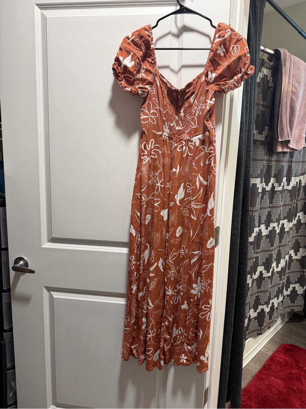 Rust Floral Puff Sleeve Maxi Dress